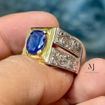 Natural Blue Sapphire Sterling Silver 925 Handmade Hand-Engraved Ring – Luxury Gemstone Jewelry for Men