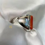 Natural Red Coral Sterling Silver Ring for Men - Statement Ring, Marjan Gemstone