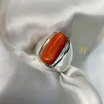 Natural Red Coral Sterling Silver Ring for Men - Statement Ring, Marjan Gemstone