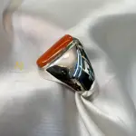 Natural Red Coral Sterling Silver Ring for Men - Statement Ring, Marjan Gemstone