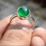 Natural Green Agate Ring – Simple Sterling Silver Handmade Jewelry, Gemstone Band, Gift