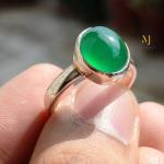 Natural Green Agate Ring – Simple Sterling Silver Handmade Jewelry, Gemstone Band, Gift