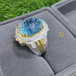 Natural Swiss Blue Topaz Ring • Fancy Cut Sterling Silver Jewelry • Handmade Statement Ring