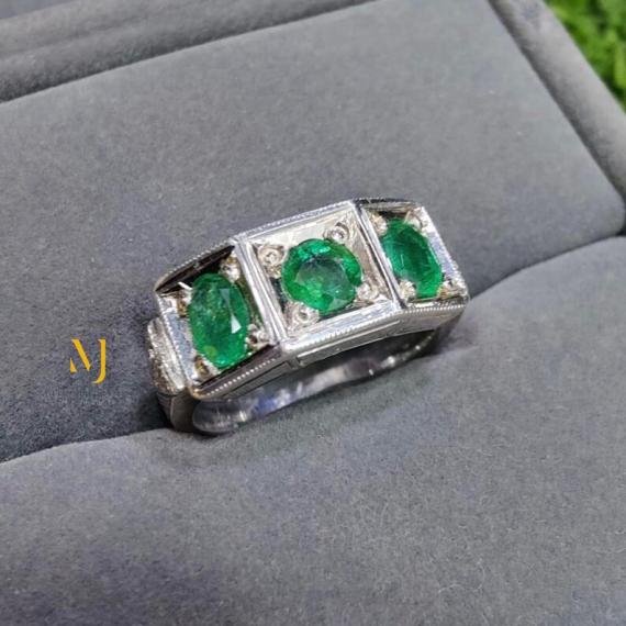 Natural Emerald Ring – Handmade Sterling Silver Jewelry for Men, May Birthstone Ring