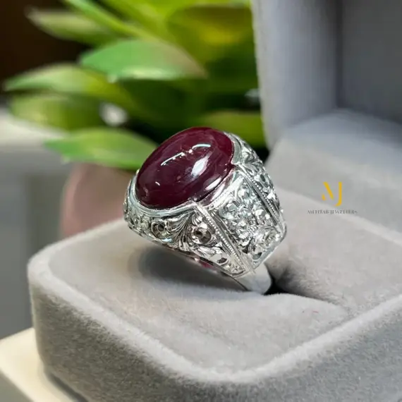 Natural Agate Ring for Men • Handmade Hand Engraved Sterling Silver Jewelry •Statement Gemstone Ring