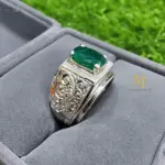 Natural Emerald Ring – Handmade & Hand-Engraved Sterling Silver Jewelry, Gemstone Statement Ring, May Birthstone Gift