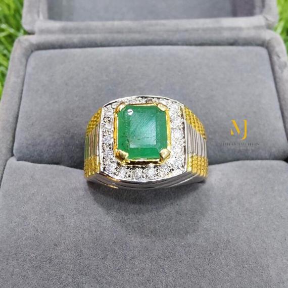 Natural Emerald Ring for Men – Handmade Sterling Silver Jewelry, Green Gemstone Gift