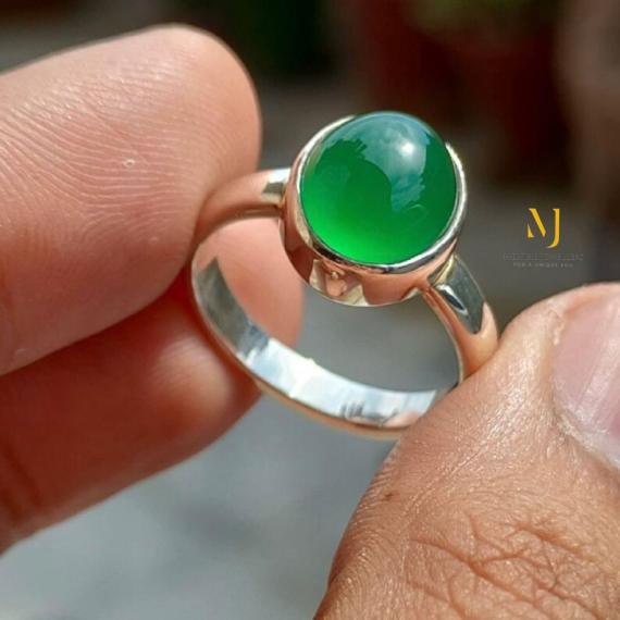 Natural Green Agate Ring – Simple Sterling Silver Handmade Jewelry, Gemstone Band, Gift