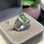 Natural Green Tourmaline Ring | Handmade 925 Sterling Silver Jewelry | Hand Engraved Statement Ring | October Birthstone