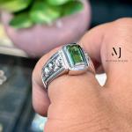 Natural Green Tourmaline Ring | Handmade 925 Sterling Silver Jewelry | Hand Engraved Statement Ring | October Birthstone
