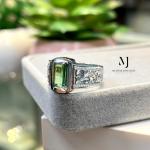 Natural Green Tourmaline Ring | Handmade 925 Sterling Silver Jewelry | Hand Engraved Statement Ring | October Birthstone
