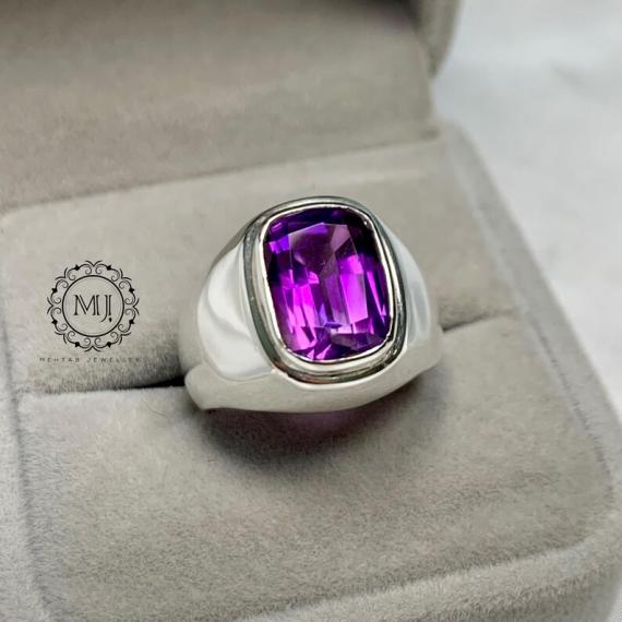 Natural Amethyst Ring, Handmade Sterling Silver 925, February Birthstone Gift