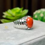 Natural Red Coral Sterling Silver 925 Handmade Ring