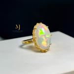Natural Ethiopian Opal Ring - Natural Ethiopian Opal 18K Solid Gold Ring - 18K Gold Ring For Her - Opal Gold Ring - October's Birthstone