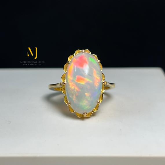 Natural Ethiopian Opal Ring - Natural Ethiopian Opal 18K Solid Gold Ring - 18K Gold Ring For Her - Opal Gold Ring - October's Birthstone