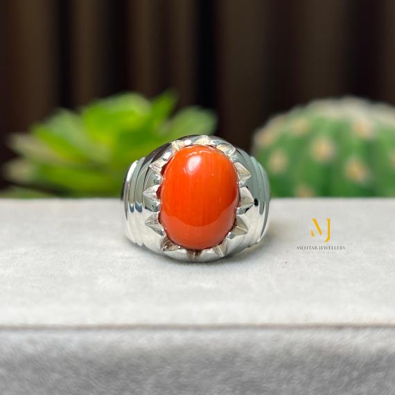 Natural Red Coral Sterling Silver 925 Handmade Ring