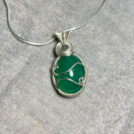 Natural Green Agate Wire Wrapped Pendant