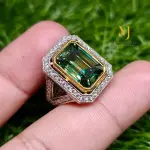 Green Moissanite Ring For Her - Intense Green Colour Sterling Silver Ring