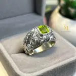 Natural Peridot Sterling Silver 925 Handmade Hand-Engraved  Ring
