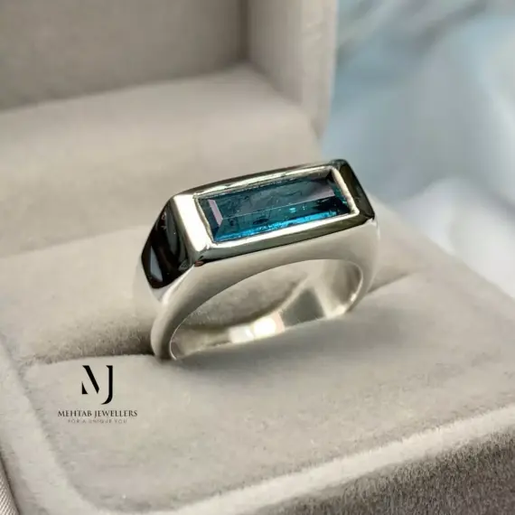 Blue Indicolite Tourmaline Ring - Sterling Silver Handmade Ring - Unisex Ring