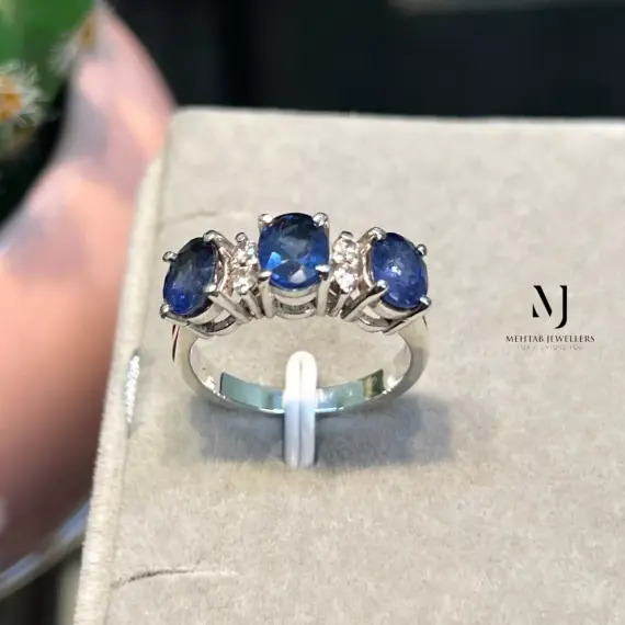 Natural Blue Sapphire Infinity ring for Her, Blue Sapphire Sterling Silver Ring