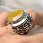 Sapphire Ring - Natural Yellow Sapphire Sterling Silver Ring - HandEngraved Ring