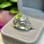 Natural Peridot Sterling Silver 925 Handmade Hand-Engraved  Ring
