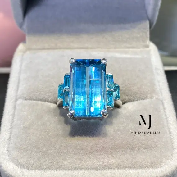 Natural Swiss Blue Topaz Ring Sterling Silver • Best Gift For Her • Fancy Ring