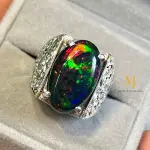 Natural Ethiopian Black Opal Ring | Sterling Silver Handmade Hand-Engraved Ring