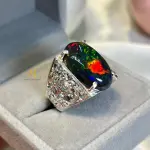 Natural Ethiopian Black Opal Ring | Sterling Silver Handmade Hand-Engraved Ring
