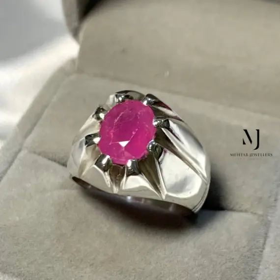Natural Ruby Men’s Ring Sterling Silver 925 Handmade Oval Cut Red Ruby Jewelry