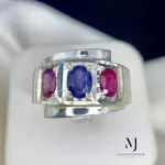 Natural Sapphire & Ruby Ring Sterling Silver 925 • Handmade Gemstone Jewelry