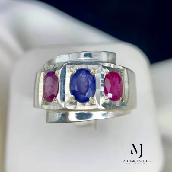 Natural Sapphire & Ruby Ring Sterling Silver 925 • Handmade Gemstone Jewelry