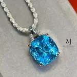 Natural Swiss Blue Topaz Pendant Sterling Silver with Rope Chain Women’s Jewelry