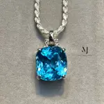 Natural Swiss Blue Topaz Pendant Sterling Silver with Rope Chain Women’s Jewelry