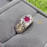 Natural Ruby Sterling Silver Ring | Hand Engraved Men’s Statement Jewelry