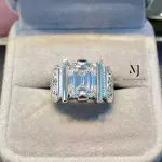 Moissanite Emerald Cut Ring 4.00ct D-Color Sterling Silver 925 Hand Engraved