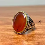Natural Brown Agate Ring for Men in 925 Sterling Silver | Handmade Statement