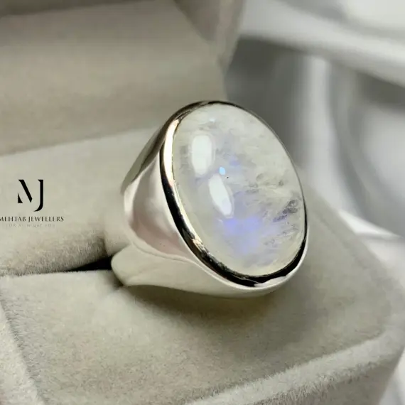 Natural Moonstone Ring Sterling Silver 925 Handmade Statement Jewelry for Men