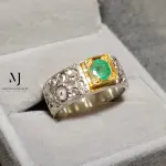 Natural Emerald Band Ring - Sterling Silver 925 Handmade Hand-Engraved Ring Gift