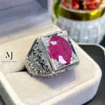 Natural Ruby Silver Ring | Hand Engraved 925 Sterling Silver Men’s Statement Jewelry