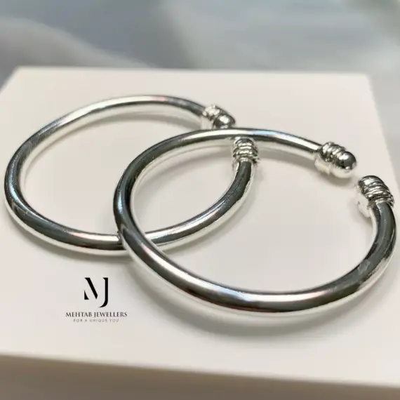 Silver Bangles - Sterling Silver 925 Handmade Bangles Pair - Kada Pair - Kada