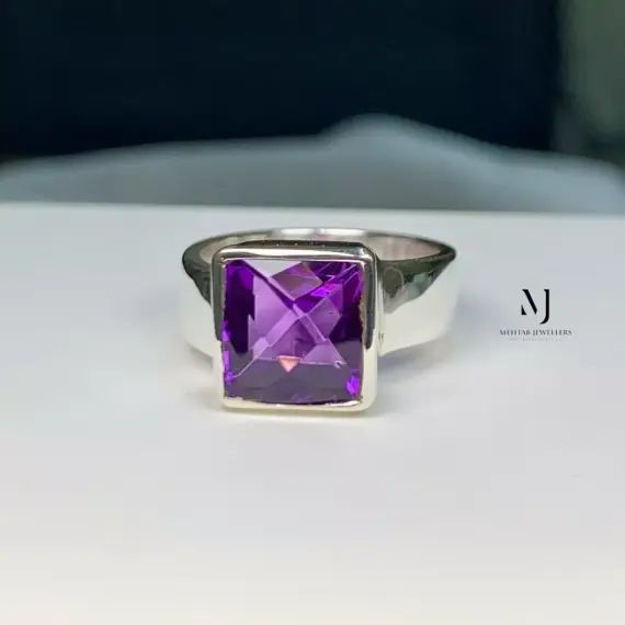 Natural Amethyst Sterling Silver Ring - February Birthstone - Statement Ring