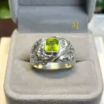 Natural Peridot Sterling Silver 925 Handmade Hand-Engraved  Ring