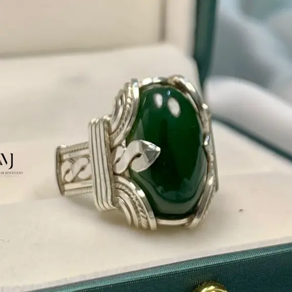 Natural Nephrite Jade Sterling Silver Ring - Wire-Wrapped Ring - Unique Ring