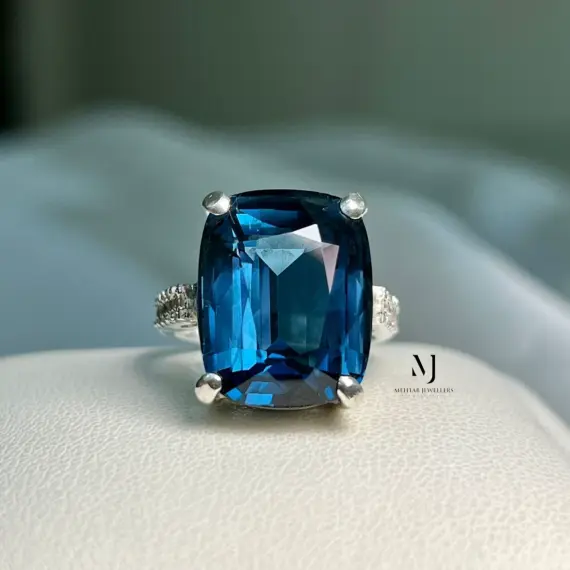 London Blue Natural Topaz Ring - Sterling Silver Handmade Ring - Gift For Her