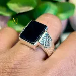 Natural Black Agate Ring - Sterling Silver Handmade Ring - Gift For Him - Rings.