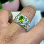 Natural Peridot Sterling Silver 925 Handmade Hand-Engraved  Ring