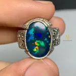 Natural Ethiopian Black Opal Ring 925 Sterling Silver Handmade Cabochon Ring