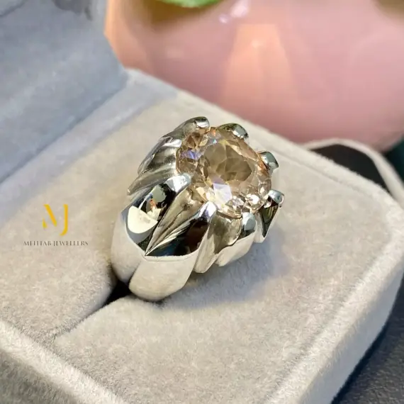 Natural Topaz Sterling Silver 925 Handmade Ring For Men - Gift For Him